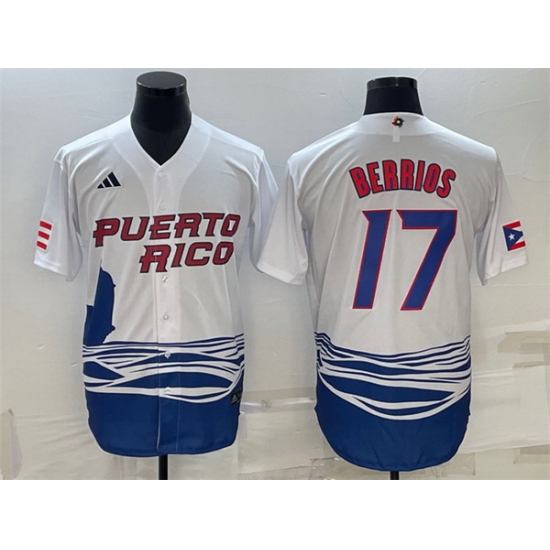 Men Puerto Rico Baseball 17 Jos E9 Berr EDos 2023 White World Baseball Classic Replica Stitched Jersey